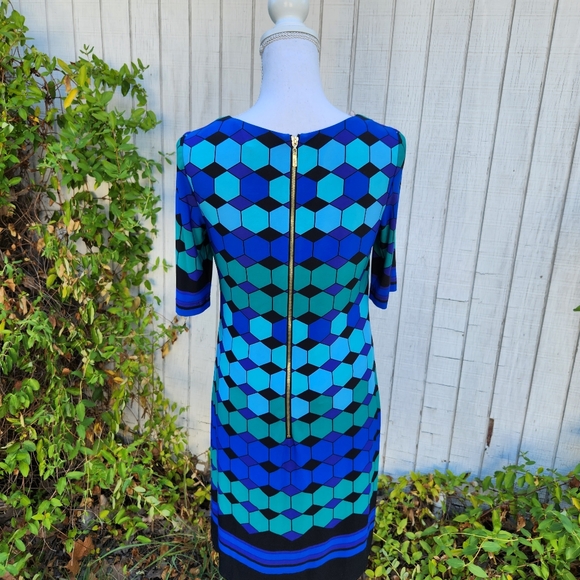 Eliza J Vintage Blue Black Geometric Mod Dress Size 4 - Picture 6 of 6